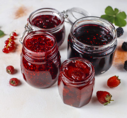 Assortment of berry jams,top view